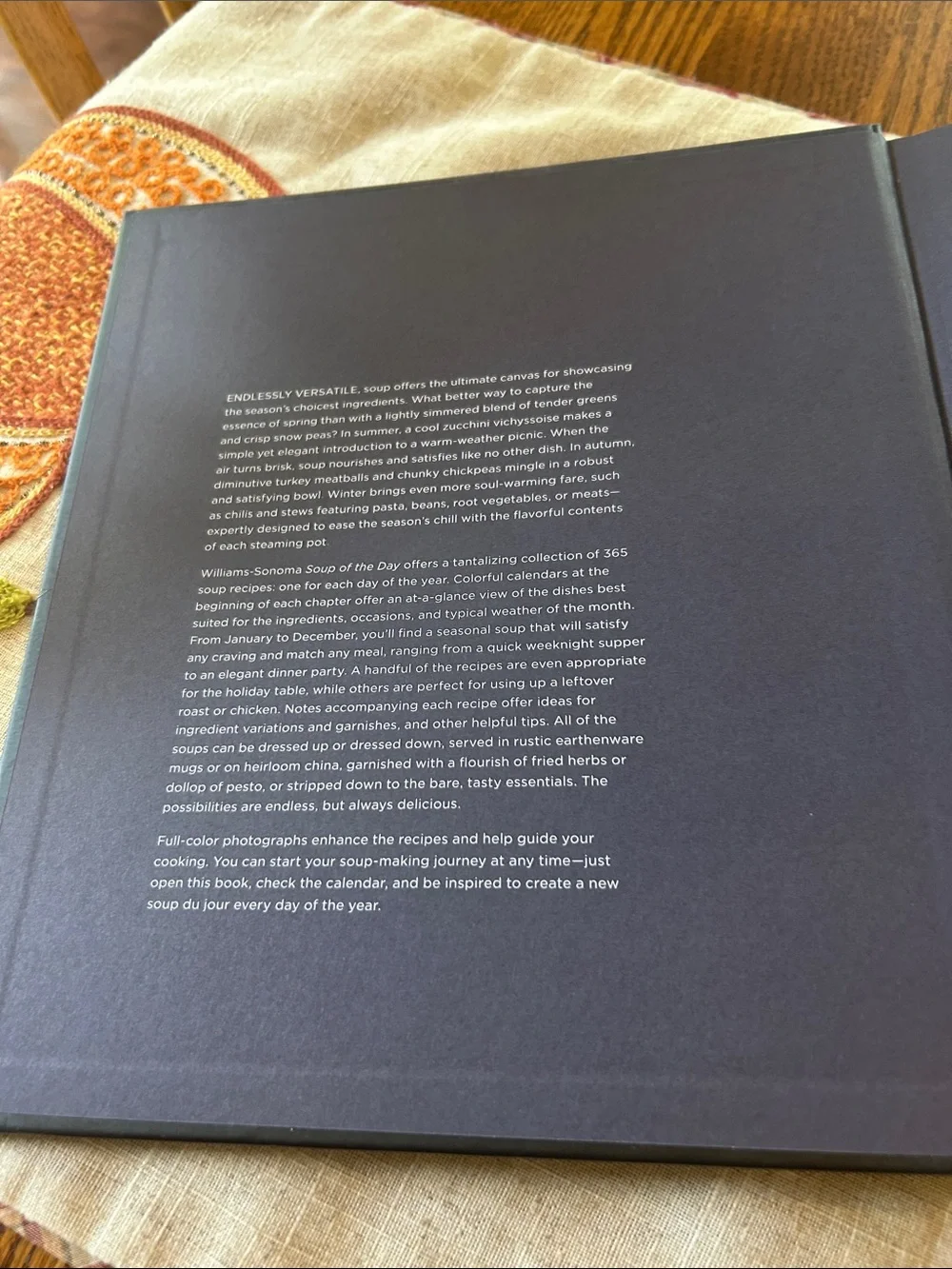 Williams Sonoma Soup of the Day Cookbook — Navy Blue Cover